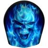 American Freedom Custom Aluminum Cowbell Horn Cover for Harley Davidson - Blue Flame Skull (Matte Finish, 1993-2017 Softail & Dyna Models) view 1