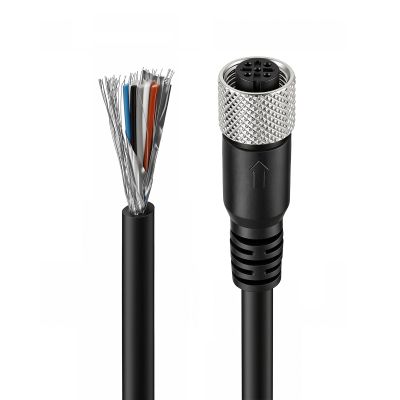 M12 A-Code 5-Pin Female to Open End Cable, 3m/9.8ft Shielded Pigtail Cord, Gold-Plated Contacts, IP67 Waterproof, Anti-Interference Signal Wire for DeviceNet, CANopen, Industrial Sensors