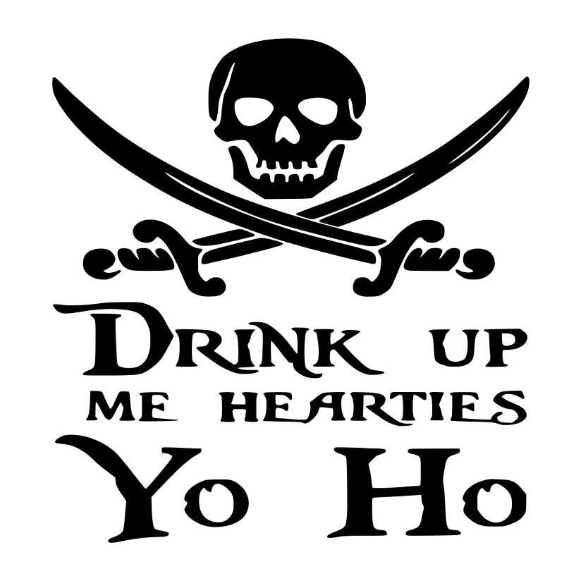 Drink Up Me Hearties Yo Ho - Pirate Decal for Cars, Motorcycles, Trucks, Laptops, Toolboxes, Shopw Windows etc. (5x5, Acqua Blue Holographic)