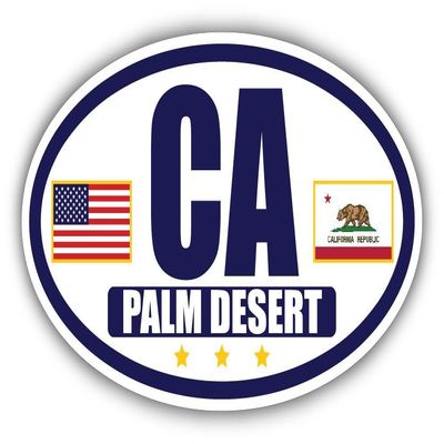 3 Pack | Flag of California/American Flag Oval 3M Vinyl Bumper Reflective Sticker Decal | Navy & Gold Palm Desert, CA Sticker Vinyl Decal