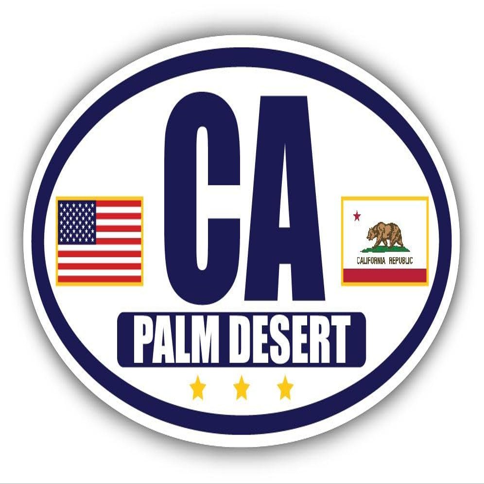 3 Pack | Flag of California/American Flag Oval 3M Vinyl Bumper Reflective Sticker Decal | Navy & Gold Palm Desert, CA Sticker Vinyl Decal