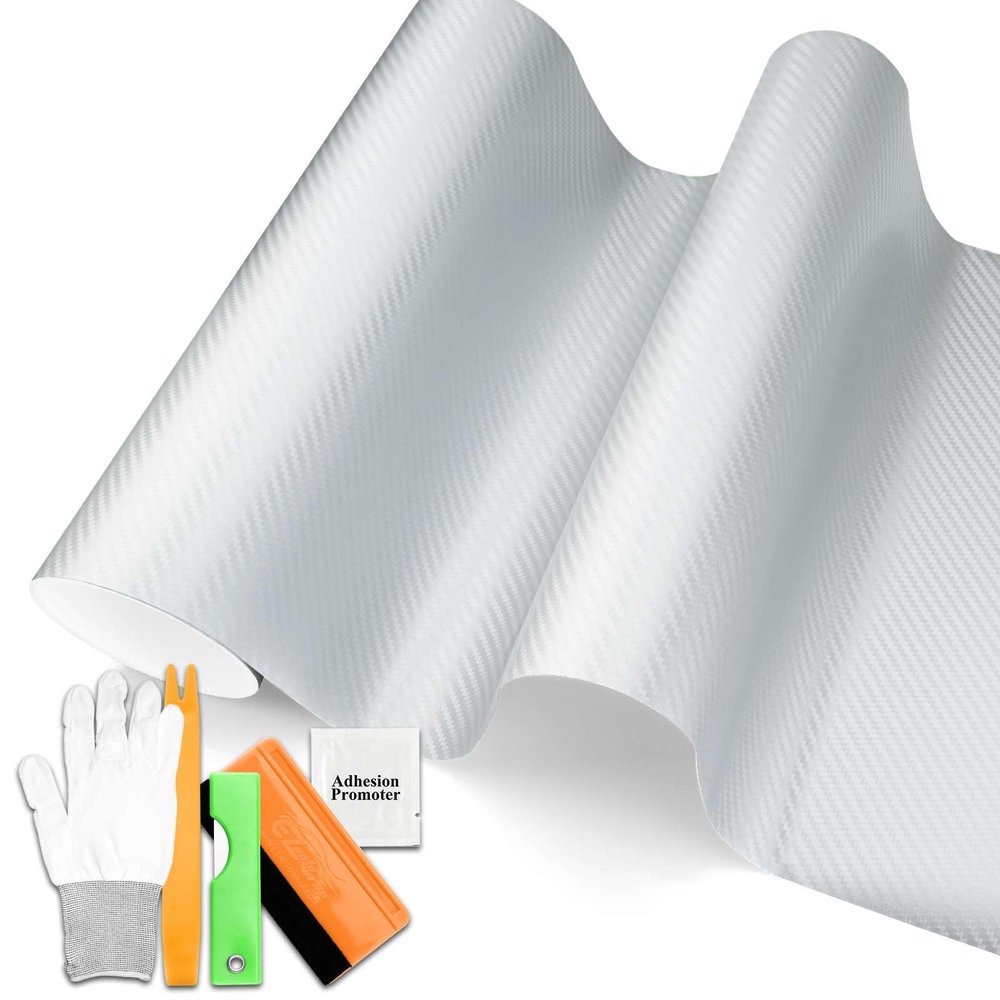 3D Carbon Fiber Textured Silver Matte Car Vinyl Wrap Sticker Decal Sheet Bubble Free 1.6FT x 5FT Tool Kit