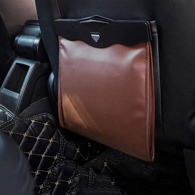 PILYON Smart Led Car Trash Can, Waterproof Garbage Bag Portable Waste Bin Multi-Function Wastebaskets Traveling Portable Seat Back Garbage Bin (Color : Brown, Size : 23cm*16.5cm)