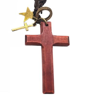 Vintage Wooden Cross Rear View Mirror Accessories, Big Size Cross Car Mirror Charms Safe for Windshields, Cute Car Accessories Hanging Ornament Universal Automotive Interior Decor