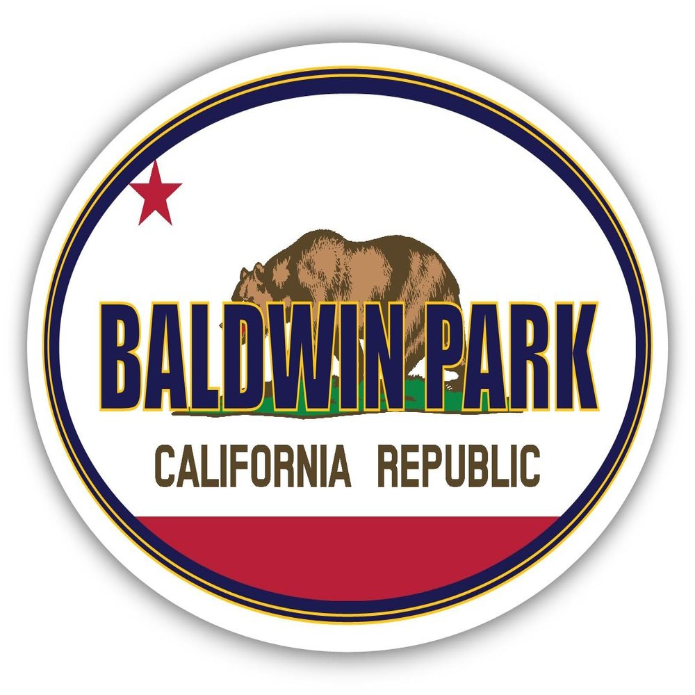 3 Pack 2x3 inches | Baldwin Park City California State Flag | CA Flag Los Angeles County Oval State Colors Construction Toolbox, Hardhat, Lunchbox, Helmet, Mechanic, Luggage