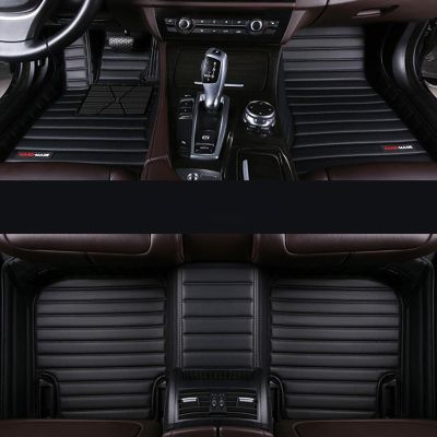 HLMATSM Custom car Floor mats fit for Infiniti Q50 Hybrid 2014-2023, Waterproof Anti Slip Compatible with Leather car mats (Black Wide Stripe)