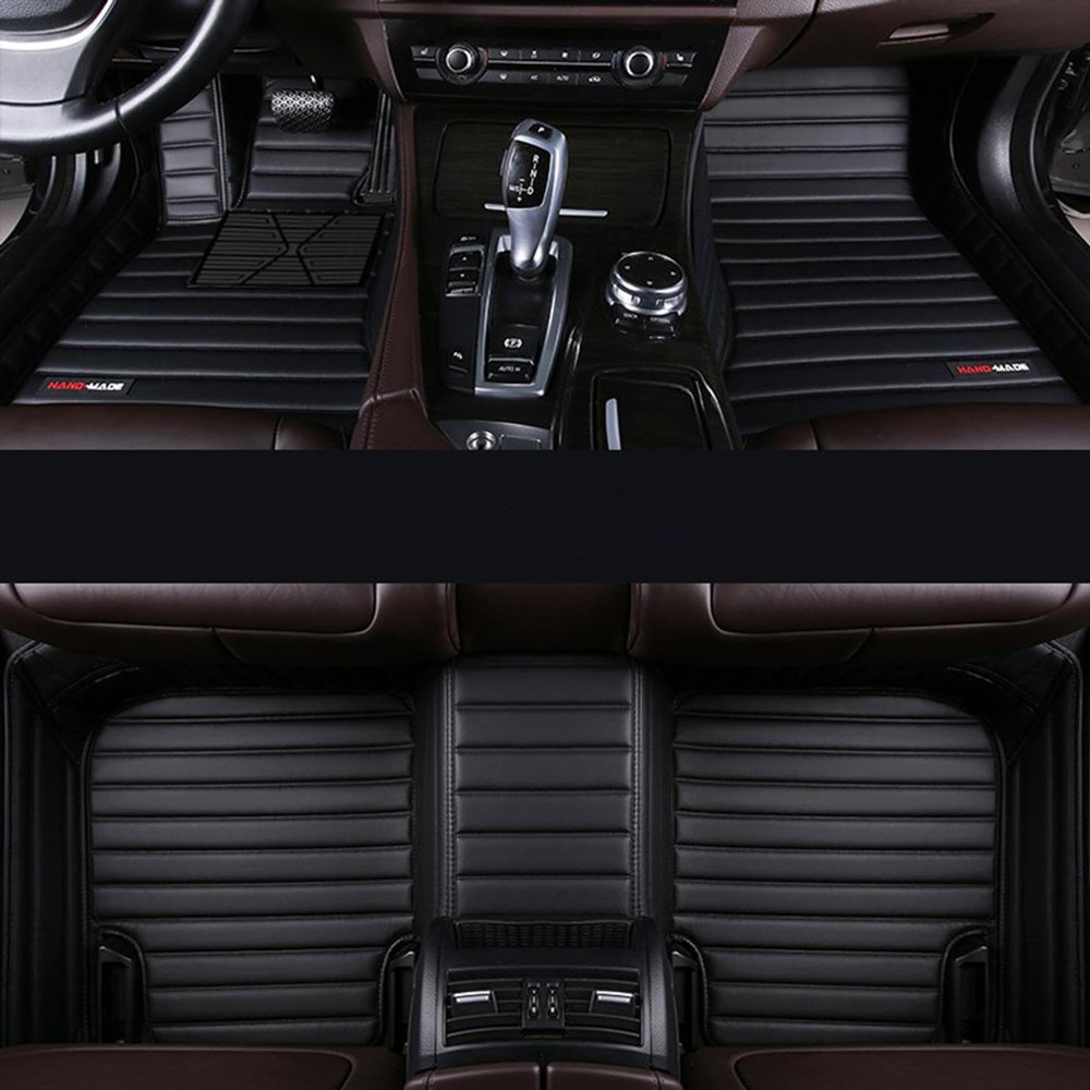 HLMATSM Custom car Floor mats fit for Infiniti Q50 Hybrid 2014-2023, Waterproof Anti Slip Compatible with Leather car mats (Black Wide Stripe)