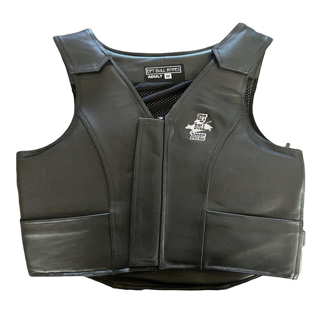 EPT Leather Bull Riding Vest - Black Leather EPT Brand - Adult Size (Small)