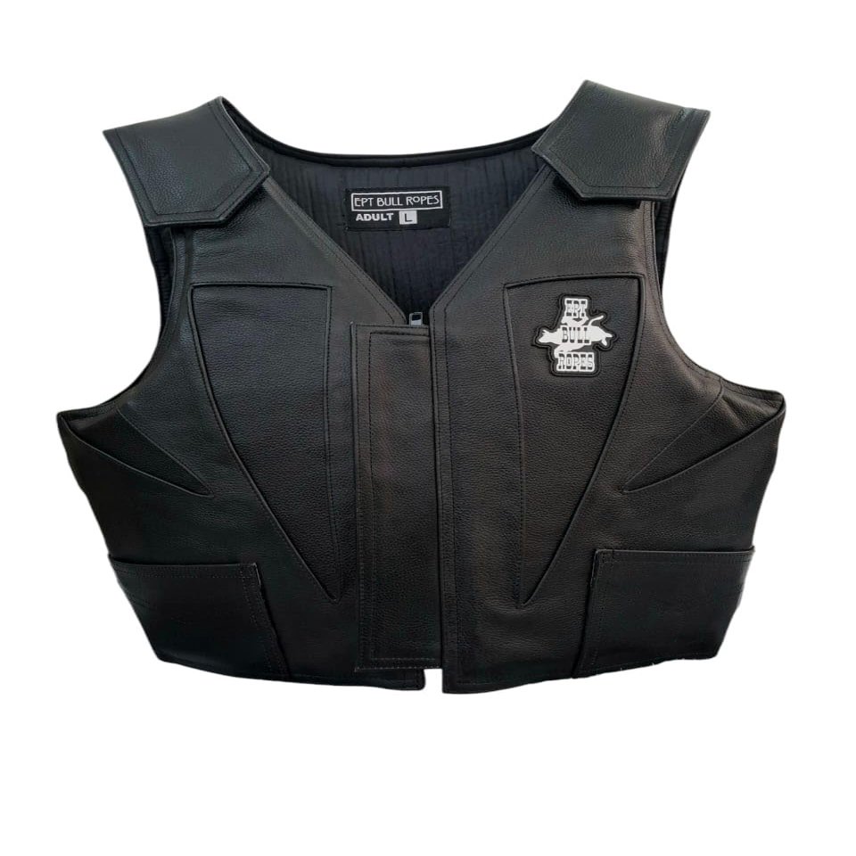 EPT Leather Bull Riding Vest - Black Leather EPT Brand - Adult Size (Medium)