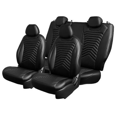 Tundra Seat Covers Custom Fit for Toyota Tundra Double Cab 2014 2015 2016 2017 2018 2019 2020 2021 Premium PU Leather - Full Set- WaterProof - Car Seat Protector - Byron President Black