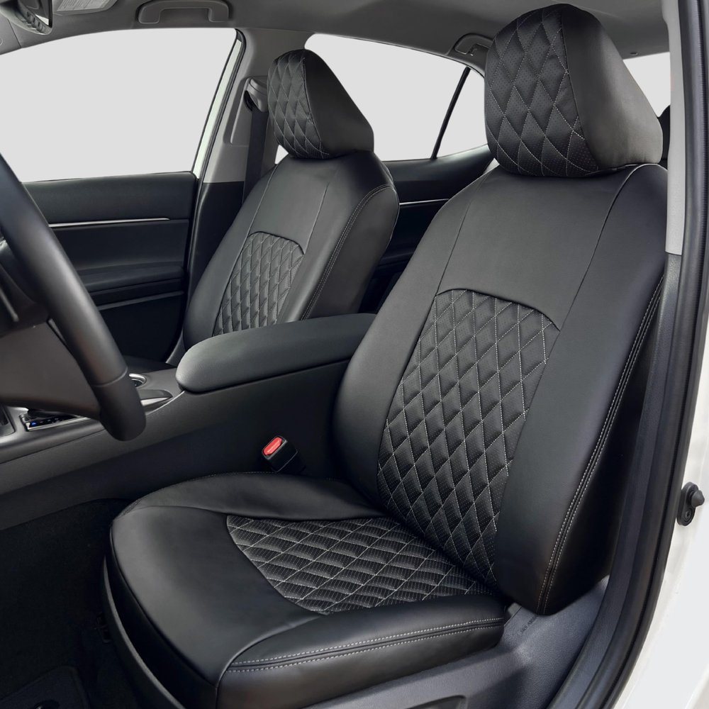 Seat Covers for Toyota Corolla 2020-2025 SE, Apex, Night Shade Sedan Custom Fit Full Set Leather Waterproof Airbag Compatible Front Rear Protector Easy Install Car Accessories TURIN - Black/Grey/Grey