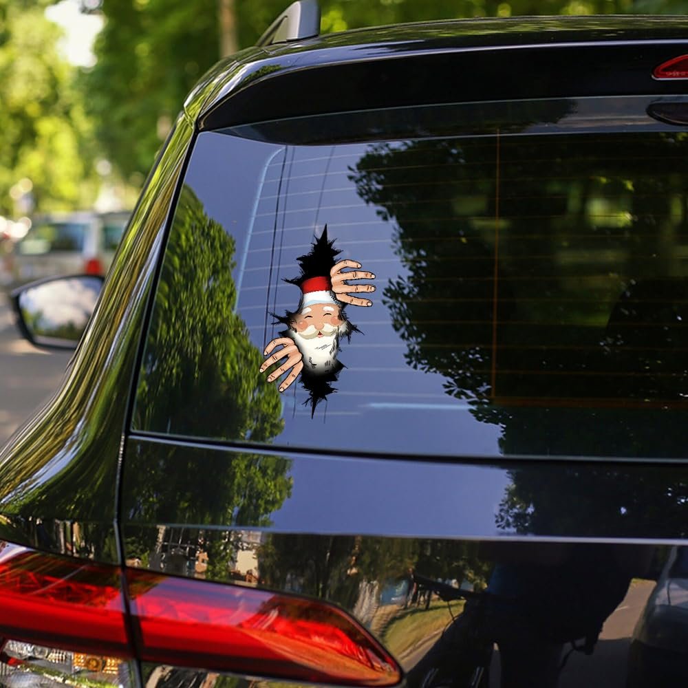 Nouiroy Double-Side Christmas Peeking Sticker 3D Crack Santa Snowman Sticker for Cars Christmas Car Decor Self-Adhesive Vinyl Decal Sticker for Car Home Mailbox (Smiling Santa)