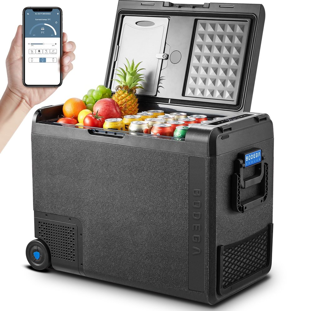BODEGACOOLER 12-Volt Car Refrigerator, 61-Quart(58L) Car Fridge with APP Control, Portable Freezer (-4 to 68), RV Electric Cooler 12/24V DC & 100-240V AC for Outdoor, Truck, Camping, Travel