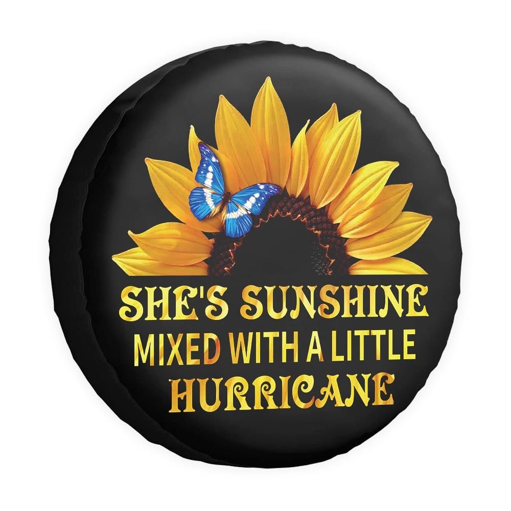 Cafetime Sunflower She's Sunshine Mixed with A Little Hurricane Spare Tire Cover Floral Wheel Protectors Covers Water Dust Proof 16 Inch Universal for Trailer RV SUV Truck Camper Travel