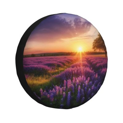 Lavender Meadow at Sunset Spring Printed Spare Tire Cover Dust-Proof Weatherproof Wheel Covers Personalized Wheel Tire Protectors Universal Fit for Trailer Rv SUV Truck Camper Travel Accessories