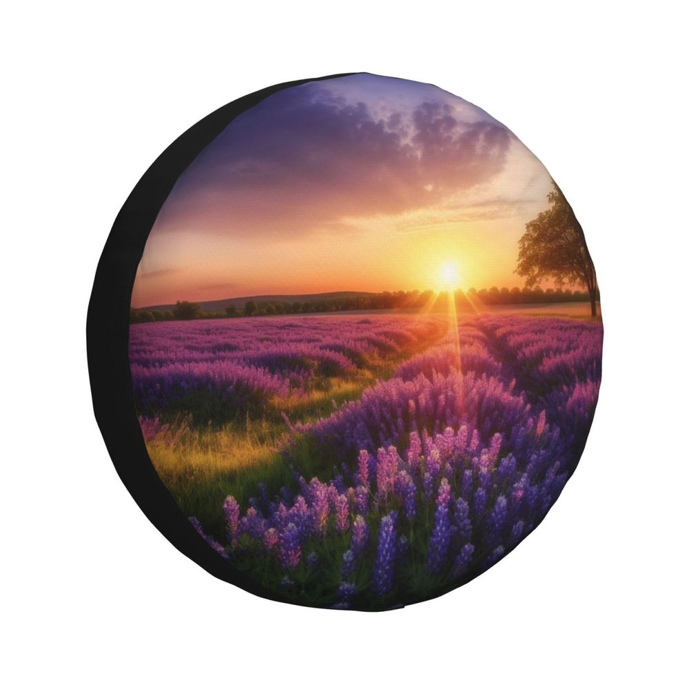 Lavender Meadow at Sunset Spring Printed Spare Tire Cover Dust-Proof Weatherproof Wheel Covers Personalized Wheel Tire Protectors Universal Fit for Trailer Rv SUV Truck Camper Travel Accessories