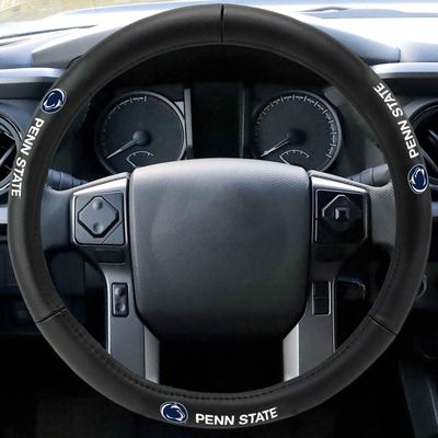 FANMATS 40522 Pennsylvania State University Genuine Leather Steering Wheel Cover | Black 15"x15"