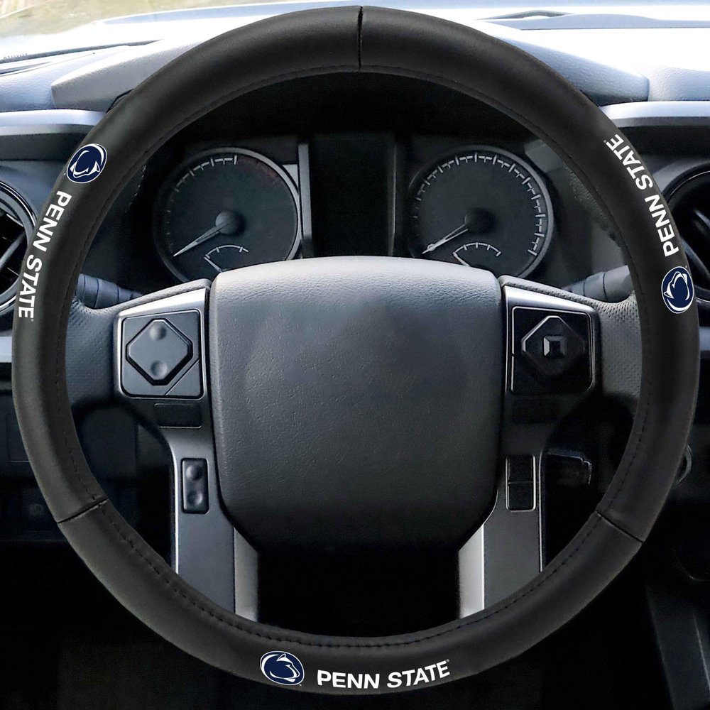 FANMATS 40522 Pennsylvania State University Genuine Leather Steering Wheel Cover | Black 15"x15"