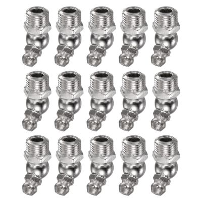 HARFINGTON 15pcs Nickel-Plated Iron 45 Degree Grease Fitting M10x1mm Metric Thread Hydraulic Grease Nipple Accessories for Car