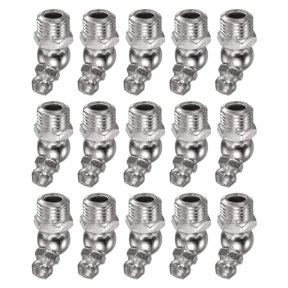 HARFINGTON 15pcs Nickel-Plated Iron 45 Degree Grease Fitting M10x1mm Metric Thread Hydraulic Grease Nipple Accessories for Car