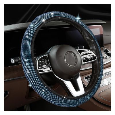 Dickno Bling Steering Wheel Cover, 15 Inch Crystal Diamond Car Steering Wheel Protector for Women Girls, Sparkling Anti-Slip Steering Wheel Decor Accessories for Most Vehicles (Light Blue)