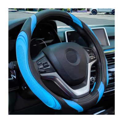 Osilly 15 Inch Car Leather Steering Wheel Cover, Automotive Accessories Elastic Breathable Anti-Slip Soft Wheel Protector Fits Men and Women, Suitable for SUVs, Trucks, Vehicles and RVs (Blue)
