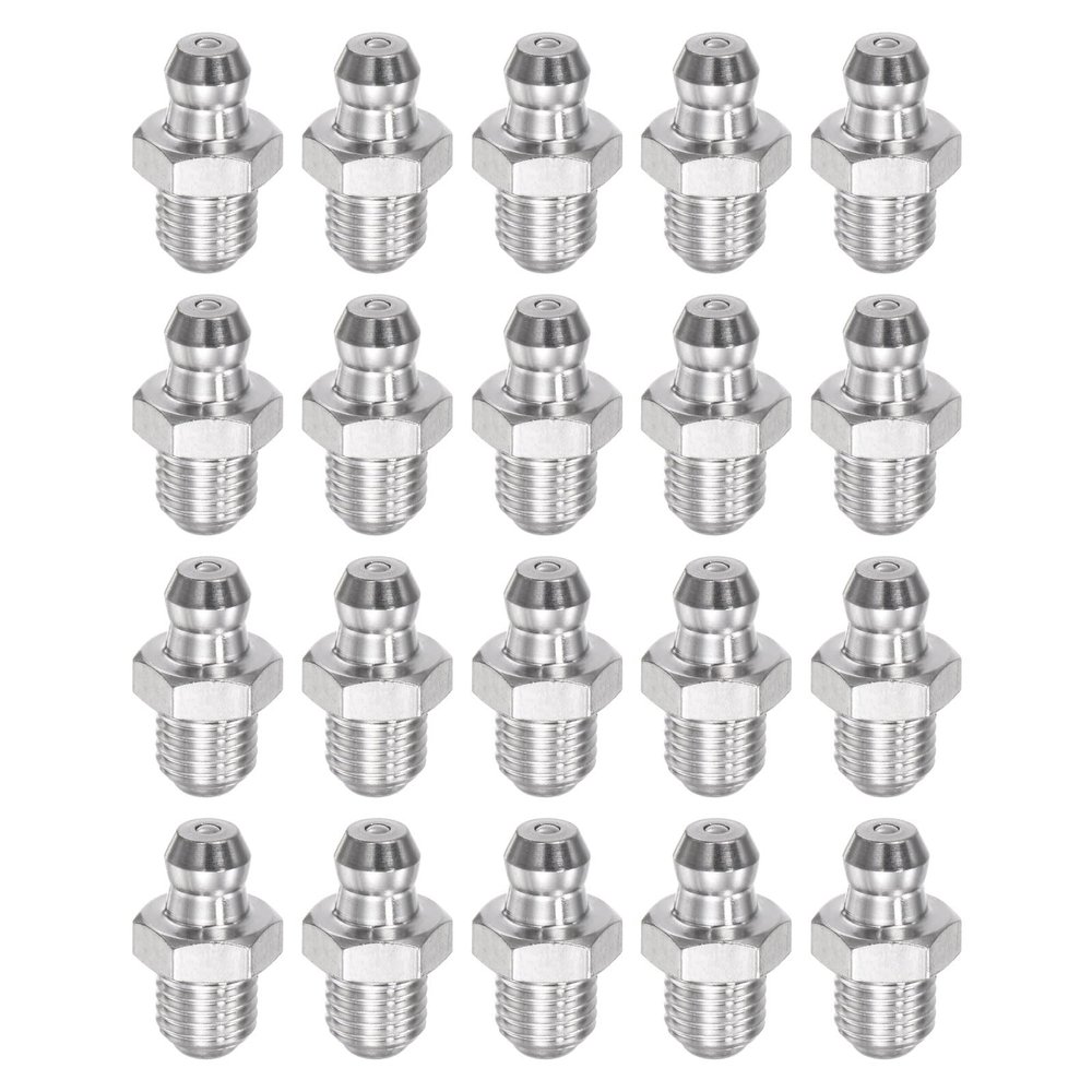 uxcell 201 Stainless Steel Straight Grease Fitting M8 x 1mm Thread Hydraulic Grease Fitting Accessories, 20Pcs
