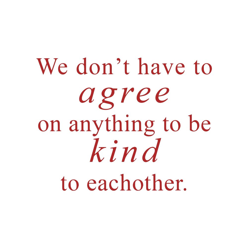 We Don't Have to Agree to Be Kind to Eachother Vinyl Sticker Car Decal (6" Red)