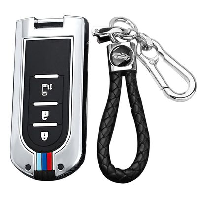 TECART Car Key Case Protector key fob holder Fit For Daihatsu Tanto LA600S LA800S LA610S Fit For Toyota Rush 3 Button Silver