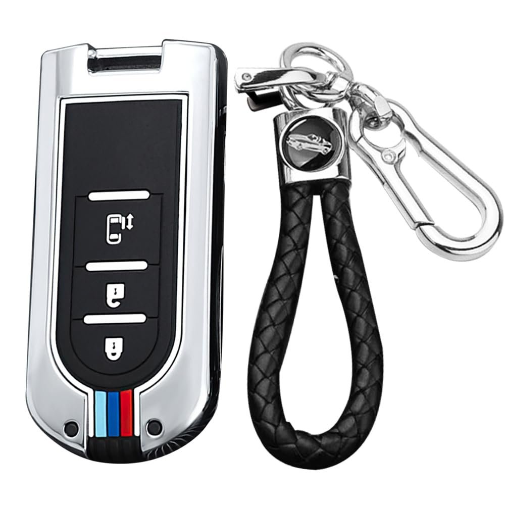 TECART Car Key Case Protector key fob holder Fit For Daihatsu Tanto LA600S LA800S LA610S Fit For Toyota Rush 3 Button Silver