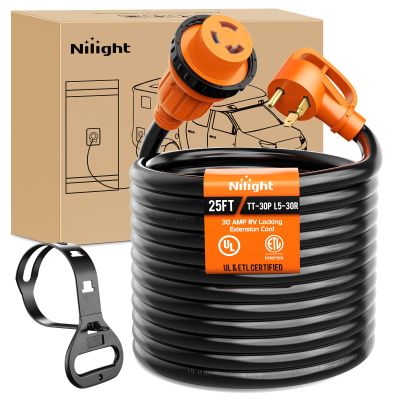 Nilight 30 Amp 25FT RV Locking Extension Cord 125V ETL Listed 10 Gauge