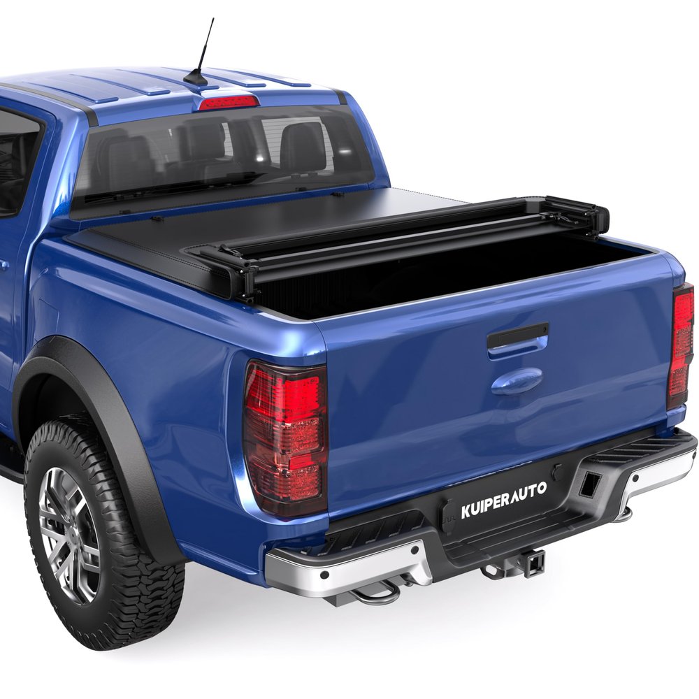 KUIPERAUTO 5FT Tri 3-Fold Soft Folding Truck Bed Tonneau Cover Compatible with 2019 2020 2021 2022 2023 2024 2025 2026 Ford Ranger 5FT On Top-61 inch