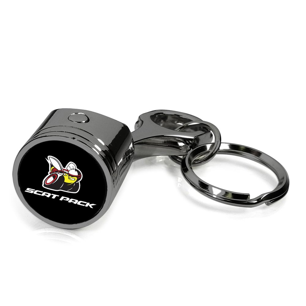 iPick Image for Dodge Scat-Pack Black-Chrome Finish Engine Piston and Rod Metal Key Chain Keychain, Official Licensed