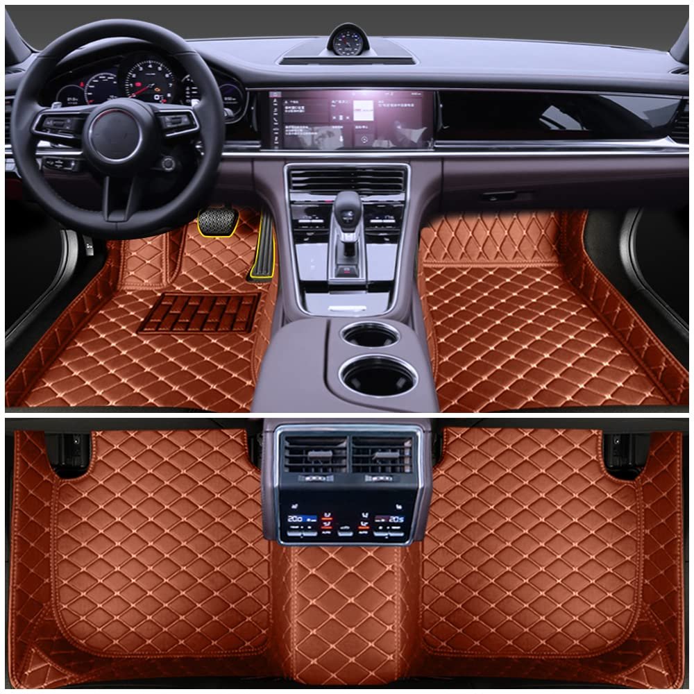 Car Floor Mats Compatible with Toyota Corolla E160 2014-2017 Faux Leather Car Mats All Weather Use Automotive Floor Liners Waterproof Anti Slip Vehicle Carpets Brown