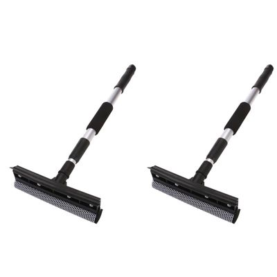 Healeved 2pcs Car Window Cleaning Squeegee Mop Mesh Sponge Head No Scratch Detachable Retractable Pole Easy Cleaning