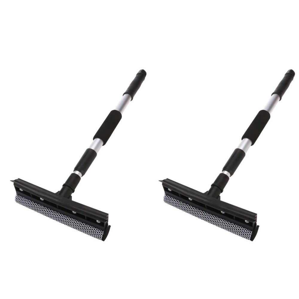Healeved 2pcs Car Window Cleaning Squeegee Mop Mesh Sponge Head No Scratch Detachable Retractable Pole Easy Cleaning