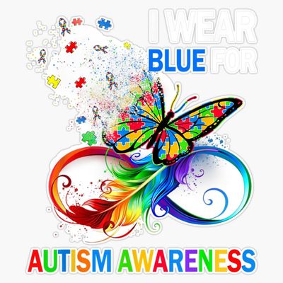 Autism Awareness I Wear Blue for Autism Awareness Butterfly Sticker Vinyl Decal Car Laptop Wall Window Bumper Sticker 5"