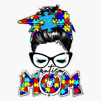 Autism Awareness Cute Puzzle Messy Bun Mom Awareness Sticker Vinyl Decal Car Laptop Wall Window Bumper Sticker 5"