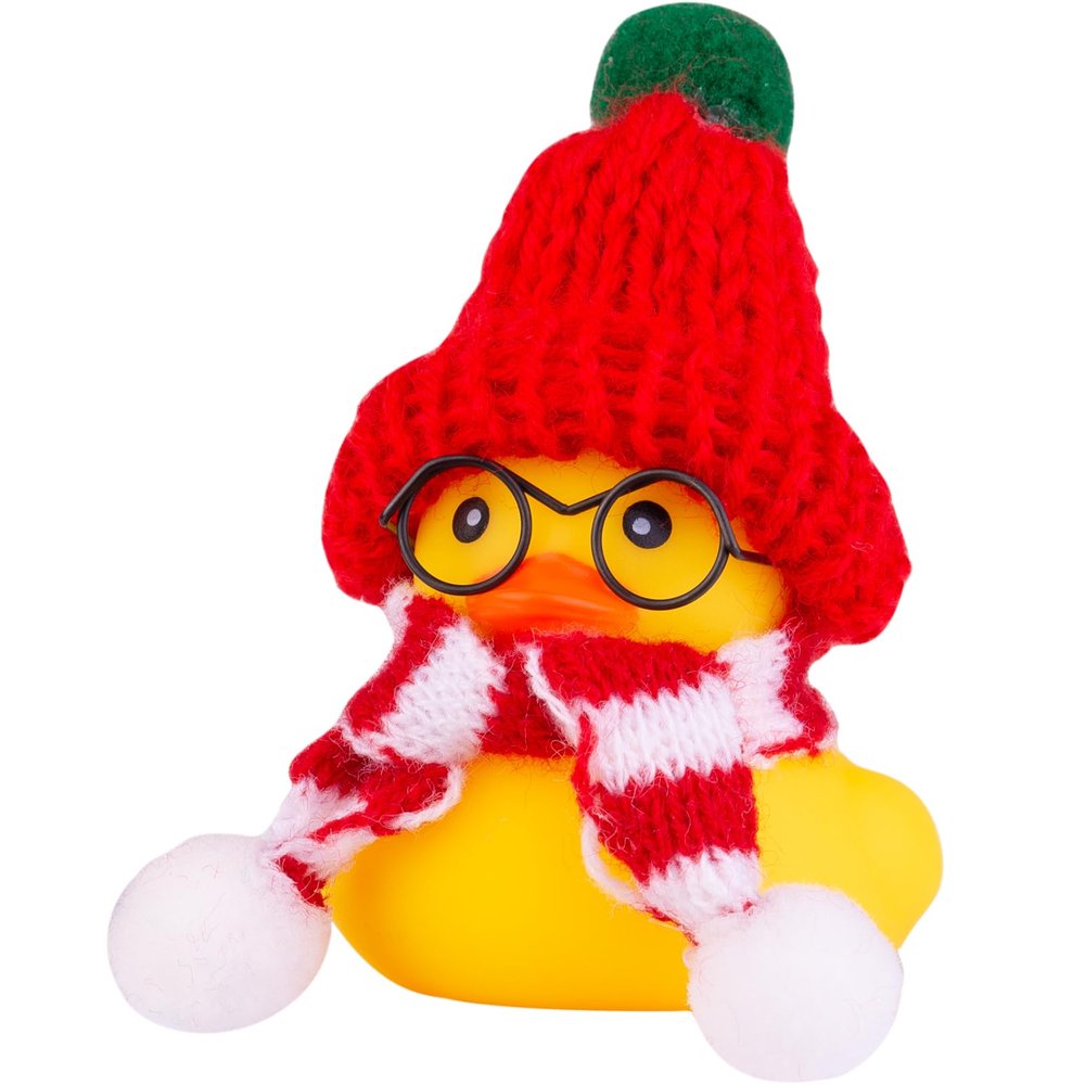 MuMyer Car Rubber Duck Ornament Winter Duck Car Dashboard Decoration with Mini Beanie Hat Glasses and Scarf(Red)