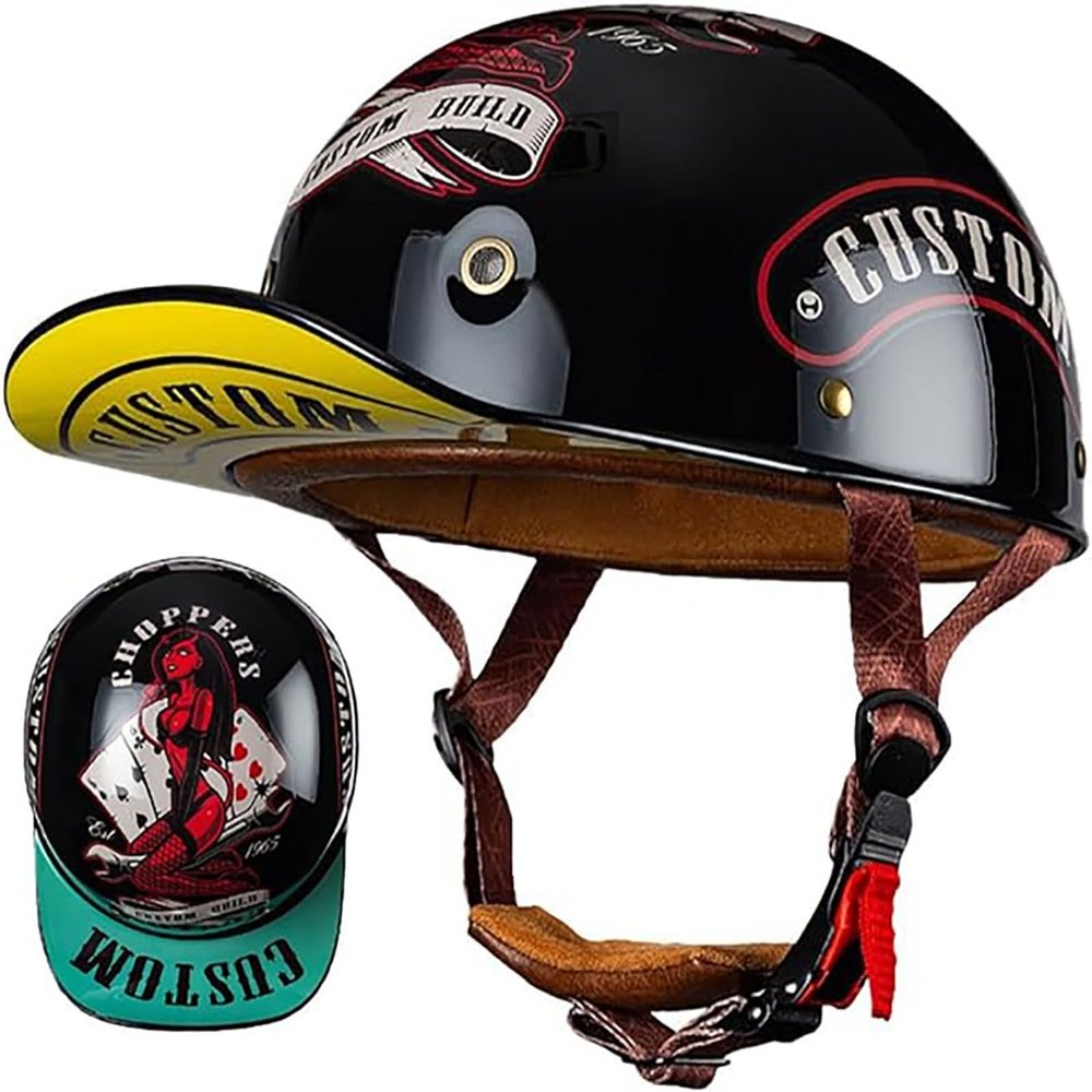Baseball Cap Motorcycle Half Helmet, DOT Approve Adult Men Women Half Shell Helmet Retro Motorcycle Open Face Helmet, for Scooter Moped Cruiser Chopper 8,XL