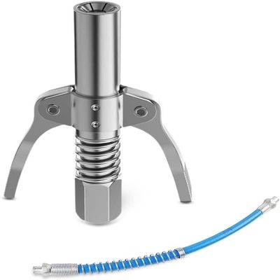 Double Handle Grease Gun Coupler, Strong Lock on Grease Couplers, Lock Clamp Type High Pressure Oil Nozzle, Dual Handle Grease Nozzle Tip, Quick Lock and Release (Color : Grease Gun+12 in Spring Flex