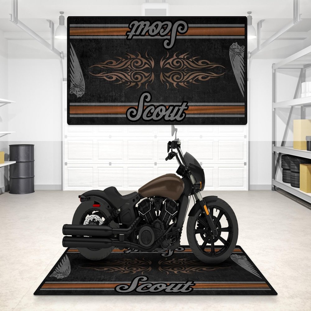 wibeart MPM Motorcycle Mat for Scout Rogue Sixty Washable Non-Slip Oil & Water Resistant Parking Pitmat for Garage, Showroom, Workshop Us | Bronze Pearl Metallic - Size 1 : 86.6 x 39.4/220 x 100 cm