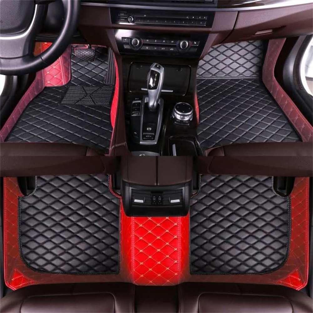 ATMASAD Custom Car Floor Mats Compatible with Honda Accord 2003-2024,All-Weather Protection Luxury Leather Car Mats,Full Sets (Black + red Rice)