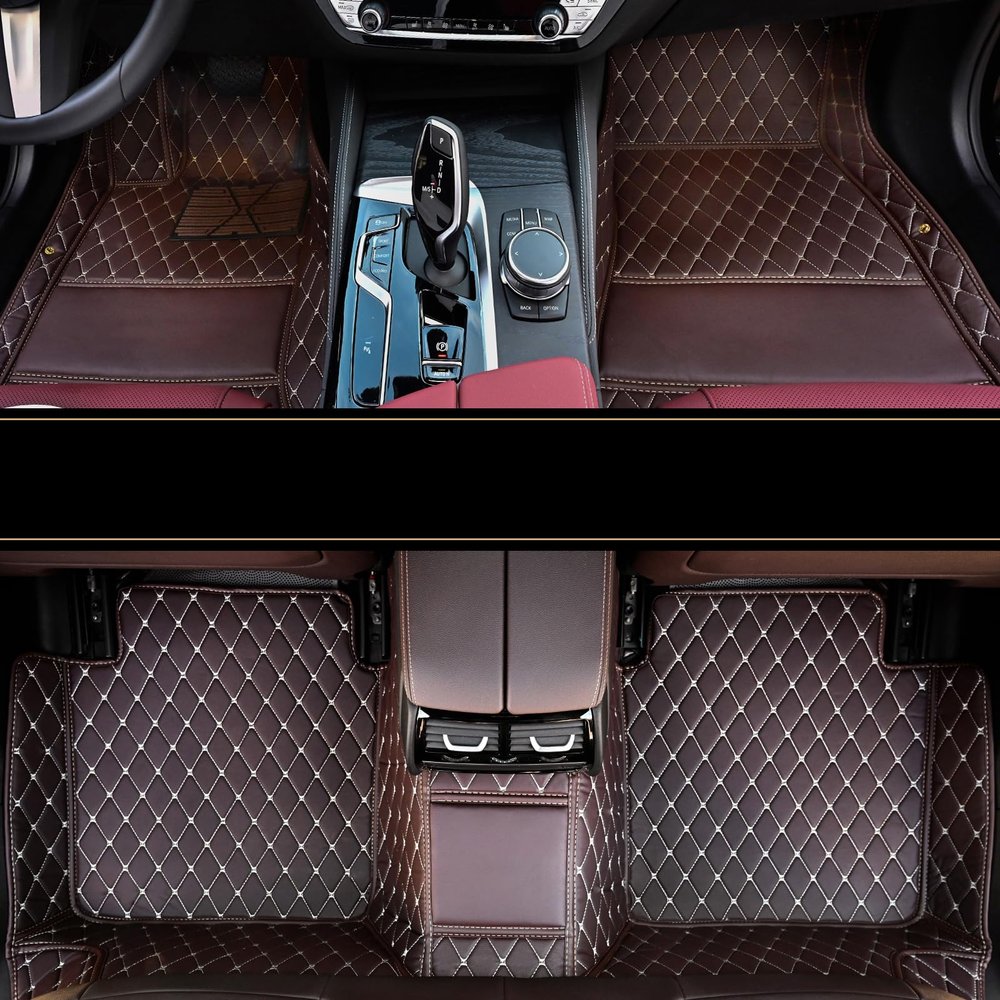 Custom Floor mats for Cars,Car Floor Mats Fit 99% Custom,Ideal for Most Sedan, Sports car Floor Mats,Luxury car mats,car Floor mats All Weather. (Brown2+White)