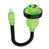 RV Adapter Plug 30 Amp to 15 Amp 110 Volt Cord with Locking Connector, 15A Male to 30A Female Dogbone RV Trailer Camper, NEMA 5-15P to L5-30R, STW, 10AWG, Heavy Duty Electrical Power, 12in, 1ft, Green view 1