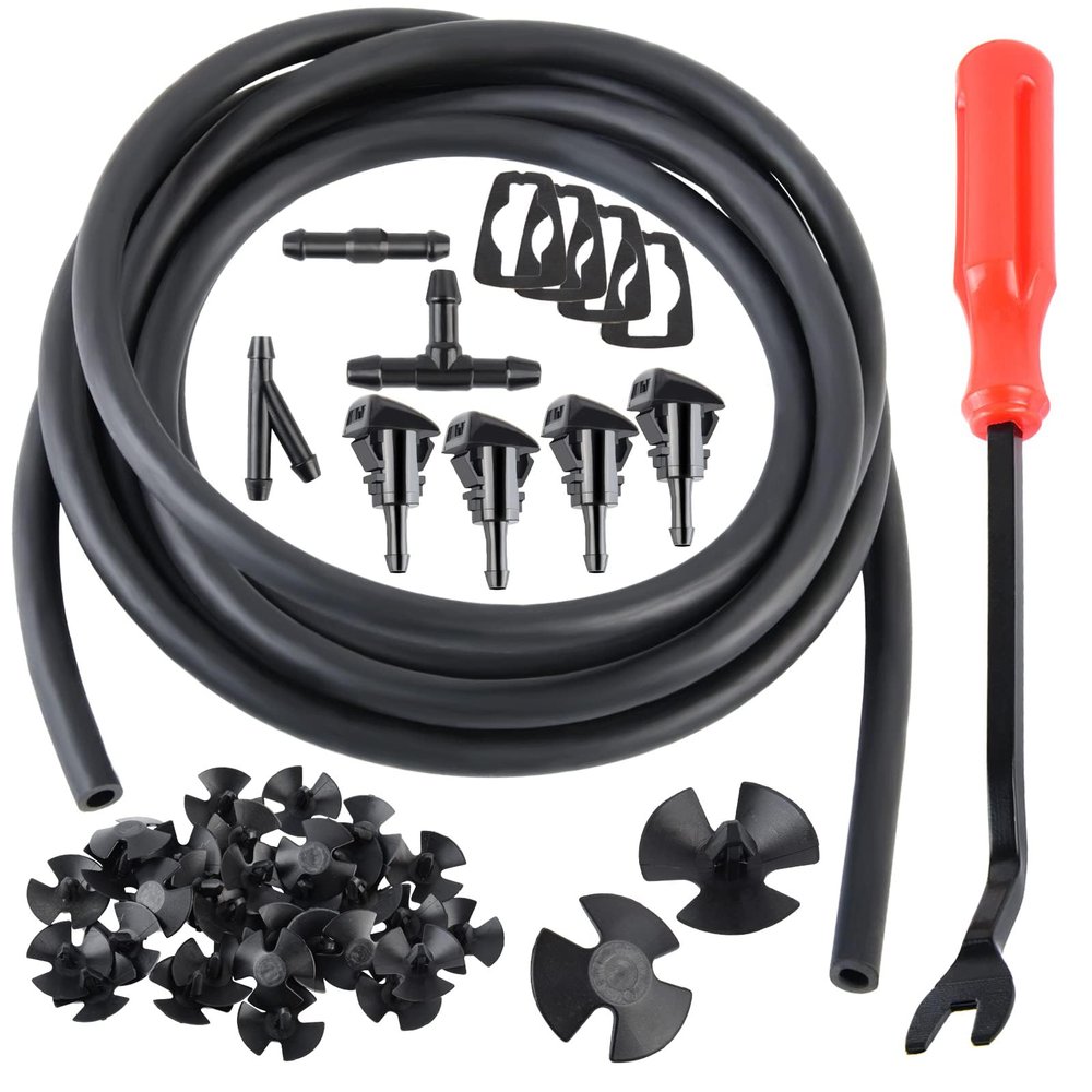 Unifizz 42 In 1 Front Windshield Washer Nozzles Kit Replaces OEM 4805742AB, 5116079AA Compatible with Chrysler Dodge Jeep Ram(Washer Jet, Fluid Hose, Connector, Hood Insulation Retainers)