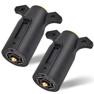 MECMO (2-Pack) RV 7 Pin Trailer Plug Splice-in Replacement Trailer Side Male End 7 Way Round RV-Style Trailer Light Wiring Harness Connector, Heavy Duty 7 Prong Trailer Towing Plug for RV Boat Trailer