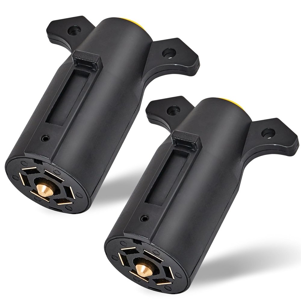 MECMO (2-Pack) RV 7 Pin Trailer Plug Splice-in Replacement Trailer Side Male End 7 Way Round RV-Style Trailer Light Wiring Harness Connector, Heavy Duty 7 Prong Trailer Towing Plug for RV Boat Trailer