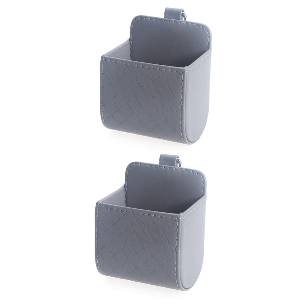 FAVOMOTO 2pcs Car Vent Storage Organizer Case Leather Cellphone Holder for Auto Grey Compact Design for Easy Installation for Phones Pens and More