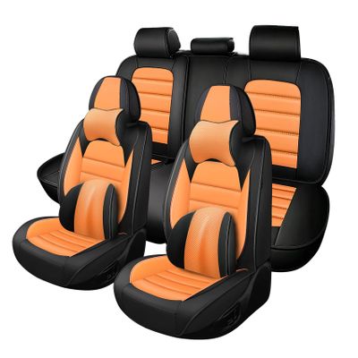 UEO Seat Covers Fit for Toyota Tacoma 2005-2026 Waterproof Leather Seat Covers,Non-Slip Easy to Install Vehicle Cushions Cover,Seat Protectors Interior Accessories(Black Orange,5 Seats Luxury)